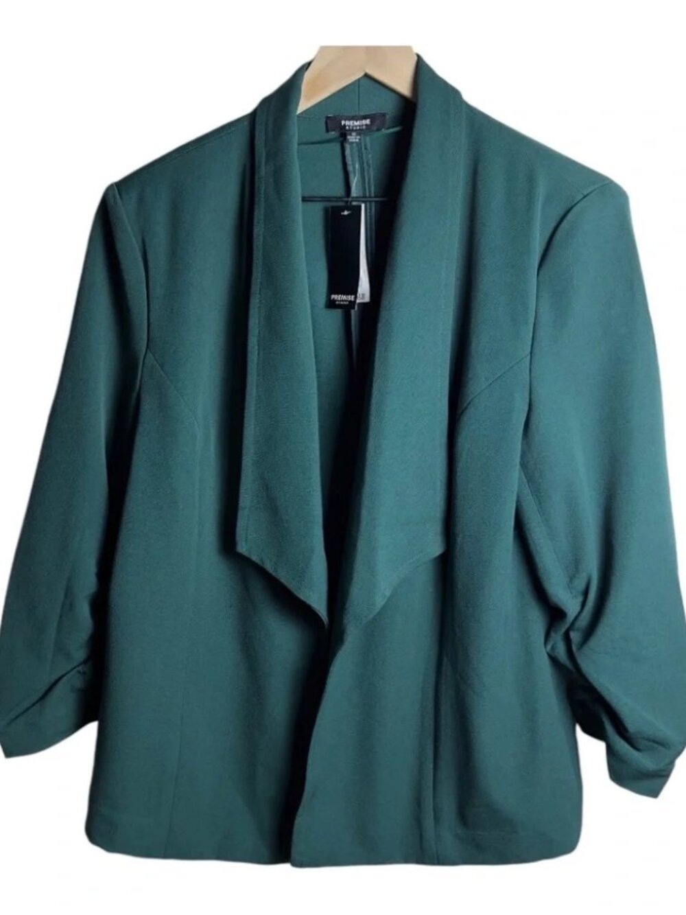 Premise Studio Mallard Green Open Front 3/4 Length Sleeves Blazer Size 12